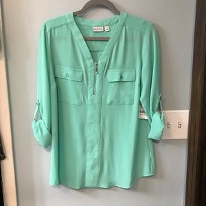 Aqua blue pocket blouse